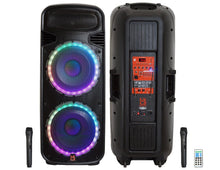 Load image into Gallery viewer, 2 MR DJ PBX6300BAT 4500 Watts Dual 12&quot; Rechargeable PA DJ Party Speaker Bluetooth, Light, Echo, MIC