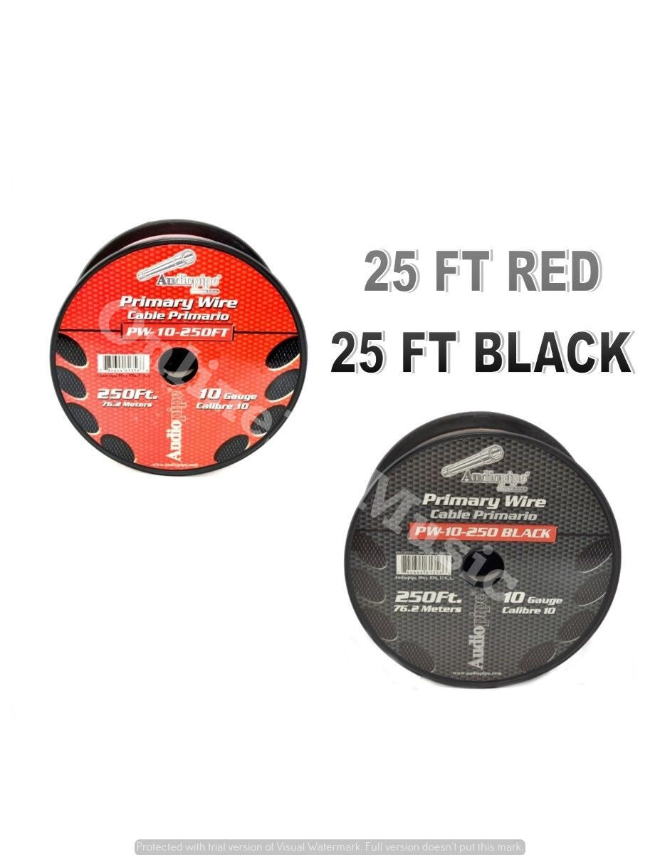10 GA AWG 10FT RED+10FT BLACK POWER GROUND WIRE CABLE COPPER MIX CAR BOAT RV