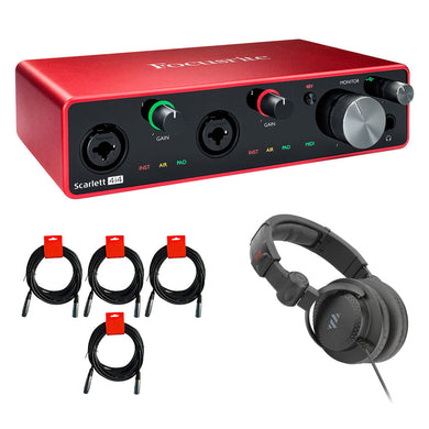 Focusrite Scarlett 4i4 3rd Gen 4-in, 4-out USB Audio Interface Bundle with 4 3' XLR-XLR Cable & Certified headphone