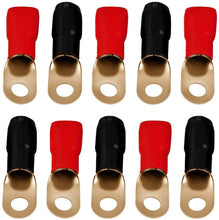 Load image into Gallery viewer, MK Audio GRT00-100 1/0 Gauge Crimp Ring Terminals Connectors 100-Pack (Red Black)
