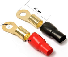 Load image into Gallery viewer, MK Audio GRT00-100 1/0 Gauge Crimp Ring Terminals Connectors 100-Pack (Red Black)