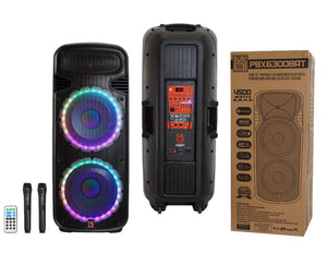 2 MR DJ PBX6300BAT 4500 Watts Dual 12" Rechargeable PA DJ Party Speaker Bluetooth, Light, Echo, MIC